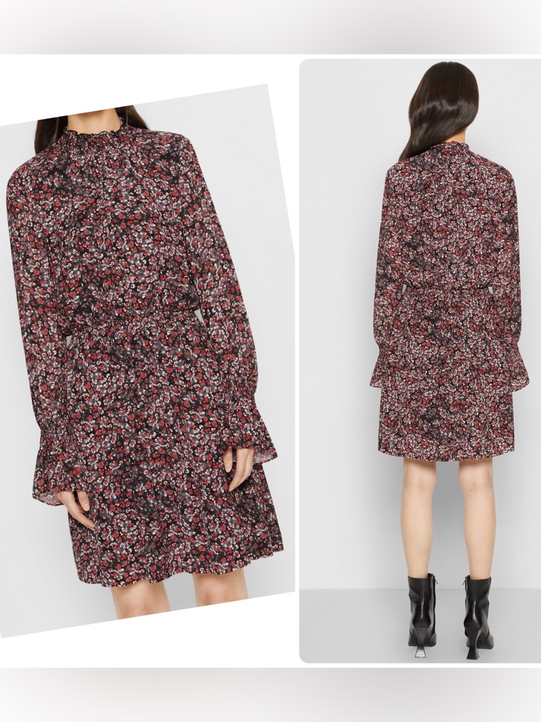 The Kooples Viscose Floral Smoked Waist Long-Sleeve Ruffle Dress Nwt $325